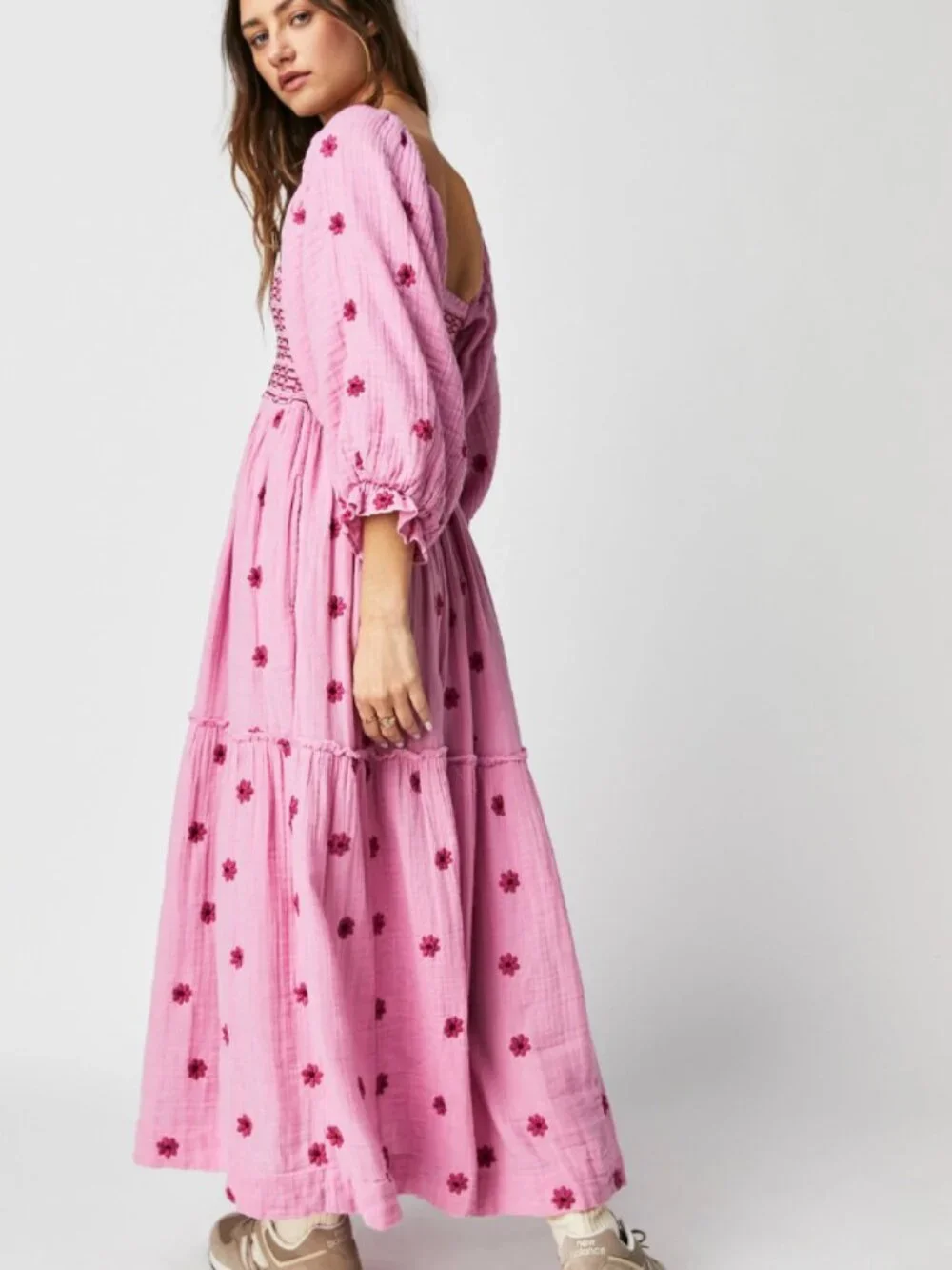 Free People Dahlia Embroidered Maxi Dress in Pink